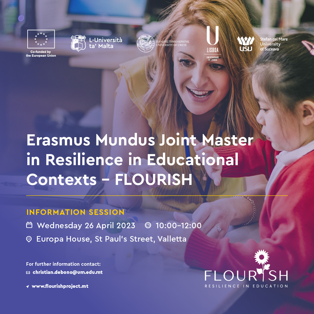 Read more about the article INFORMATION SEMINAR                                                Erasmus Mundus Joint Master in Resilience in Educational Contexts – FLOURISH